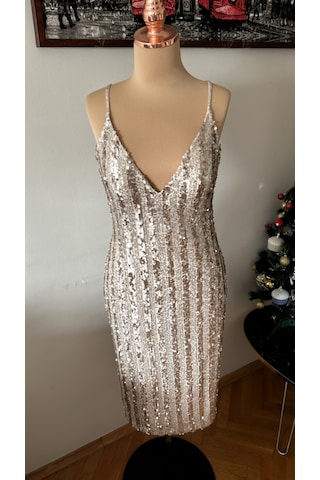 Chica Rosa Fashion Dore Işıltılı Pullu Askılı Midi Elbise