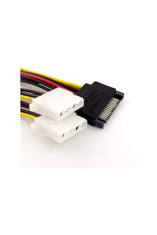 AoGo SATA 15-Pin Erkek Çift 4-Pin Molex Dişi Güç Y Splitter Kablo Sata to Molex Çevirici 15 CM