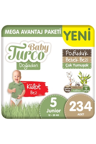 Baby Turco Doğadan Mega Avantaj Paketi Pofuduk Külot Bez 5 Numara Junior 234 Adet