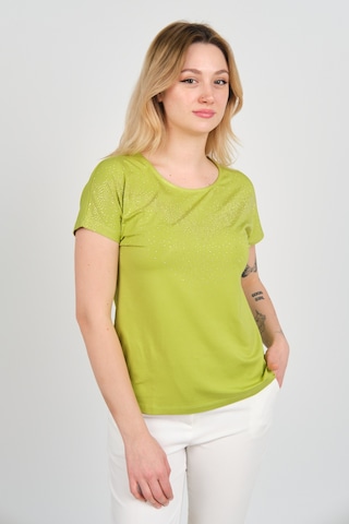 Ella Camelia Kadın Düşük Kollu Taş Süsleme Detaylı Bisiklet Yaka Bluz 24e116 Açık Yeşil Açık Yeşil
