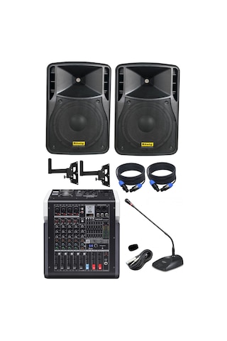 Okul & Konferans Salonu Ses Sistemi 8 Kabin Hoparlör,6 Kanal Bluetooth Usb Amfili Mikser Seti