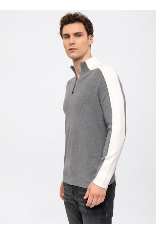 Dik Yaka Regular Fit Düz Gri Erkek Kazak B33w40029 001