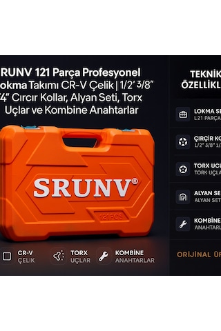 Srunv 121 Parça Profesyonel Lokma Takımı Cr-v Çelik 1/2 3/8 1/4 Cırcır Kollar, Alyan Seti, Torx Uçlar Ve Kombine Anahtarlar