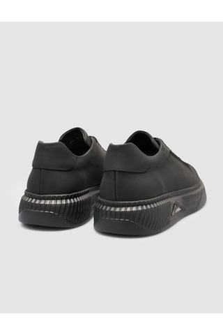 %100 Nubuk Deri Siyah Erkek Sneaker Siyah