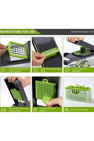 Moveevo 11 Fonksiyonlu Mutfak Sebze Dilimleyici, Taze Meyve-kıyma-halka Kesici, Anti Kayma Tabanlı, Kolay Temizlenir, Ev Ve Kamp İçin Yeşil