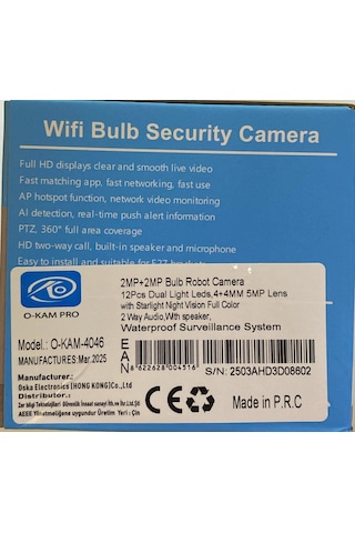 O-kam 4046 Full Hd 2 Mp Gece Görüşlü Wi-fi Güvenlik Kamerası