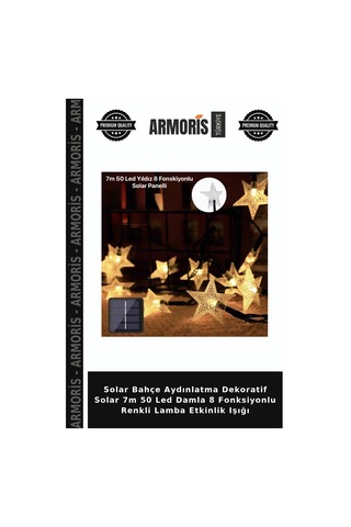 Solar Bahçe Aydınlatma Dekoratif Solar 7m 50 Led Damla 8 Fonksiyonlu Renkli Lamba Etkinlik Işığı