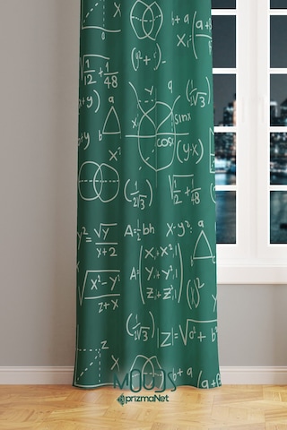 Matematik Desenli Fon Perde Genç Odası Oturma Odası Süet Dijital Baskılı Ekstrafor Büzgü Tek Kanat Çok Renkli