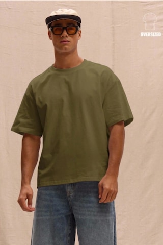 Erkek %100 Organik Pamuklu Kalın Dokulu Comfort Fit Bisiklet Yakalı T-shirt Haki