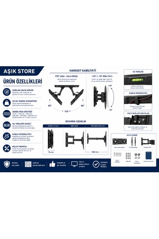 Hareketli Tv Askı Aparatı 32 47" Vesa 400 400 25 Kg