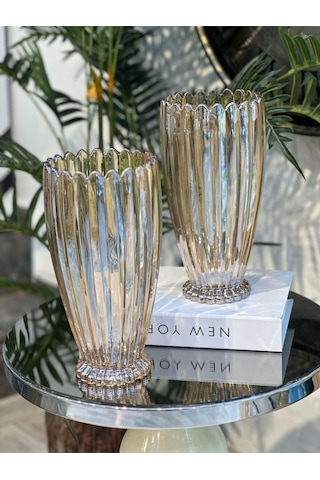 Elta Collection 28 Cm Gold Cam Dekoratif Vazo Modern, Şık, Lüks Çiçek Ve Salon Vazosu Gold