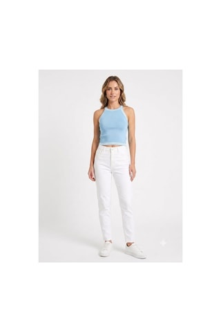 Onno Style Women Kolsuz Askılı Halter Yaka Triko Kadın Bluz Mavi