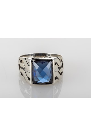 Gümüş Parliament Mavisi Taşlı Örme Model Erkek Yüzük