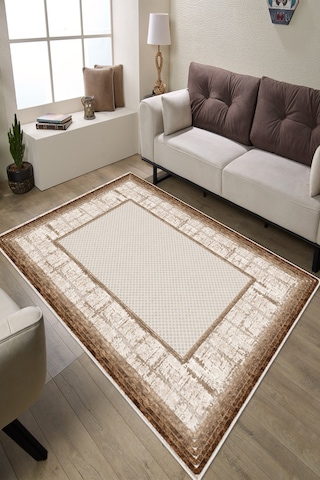 Modern Makinede Yıkanabilir Kaydırmaz Leke Tutmaz Salon Halı Oturma Odası Halı Mutfak Halı Ve Yolluk Kahverengi