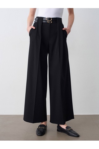Dilvin 72670 Çift Kemerli Pileli Pantolon-siyah