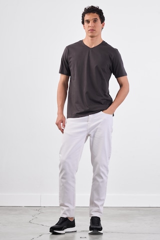 Dufy Antrasit V Yaka Pamuklu Düz Renk Slim Fit Erkek T-shirt Antrasit