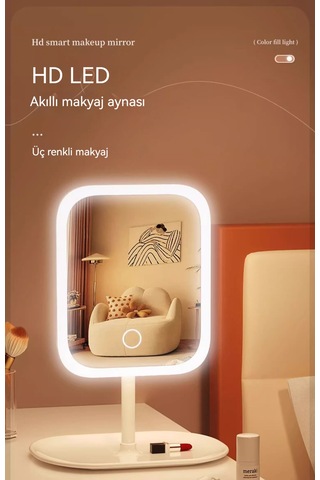 Led Akıllı Makyaj Aynası Işık Kız Yatak Odası Makyaj Masası Makyaj Aynası Masaüstü Makyaj Aynası Ahşap