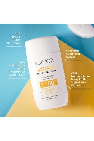 Sinoz Spf50 Günlük Kullanım Sıvı Yüz Güneş Kremi 50ml