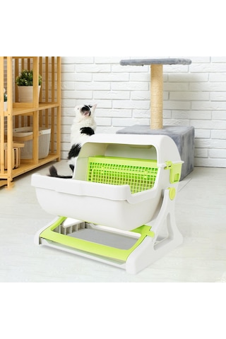 Suntek Pet Yarı Otomatik Hızlı Temizlenen Kedi Kumu Kutusu Yeşil