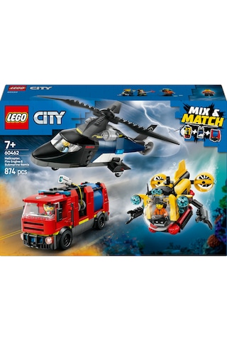 LEGO® City Helikopter, İtfaiye Kamyonu ve Denizaltı Karışımı 60462 - 7 Yaş ve Üzeri Çocuklar için Yaratıcı Oyuncak Yapım Seti (874 Parça)