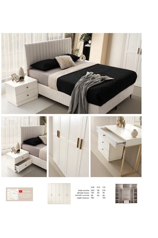 Aylan  Mdf Membran 6 Kapaklı Gardırop ve Yatak Odası Takımı - Baza Hariç