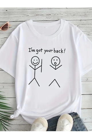 Modi Baskılı Oversize Bisiklet Yaka T-shirt - Beyaz - Mymg158840