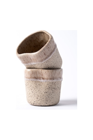 Must Bej/beyaz Stoneware El Yapımı Mug Fincan 2li Set 8639 Bej Beyaz