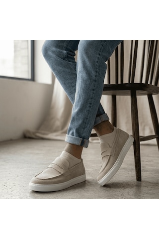 Erkek Loafer Ayakkabı Günlük Rahat Bağcıksız Süet Casual Klasik Ayakkabı Tarz0580 Krem