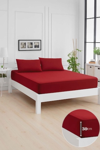 Mirava Premium %100 Pamuk Penye Lastikli Tek Kişilik Çarşaf Takımı 1 Yastık Kılıfı Dahil Bordo 120x200cm Bordo