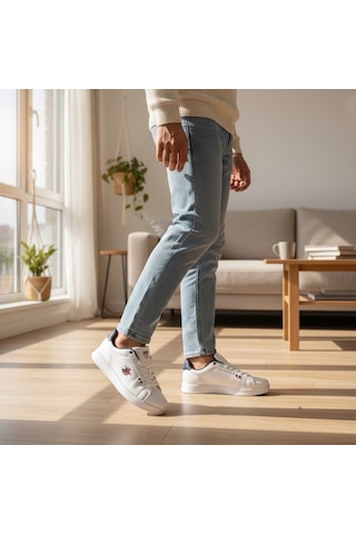 Enoch Erkek Arma Nakışlı Düz Taban Sade Günlük Casual Spor Ayakkabı Sneaker Beyaz
