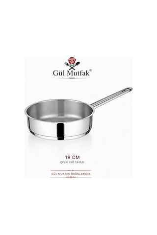 3'lü Yağ Tava Paslanmaz Çelik 16 Cm -18 Cm -20 Cm Gümüş