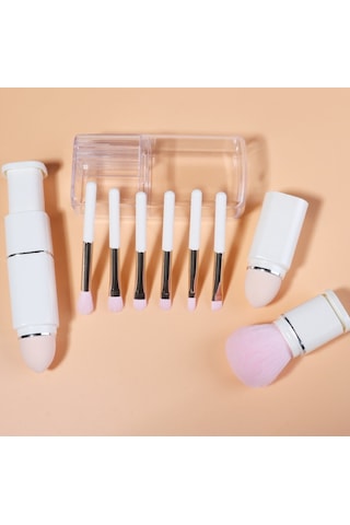 Sones 8'i 1 Arada Kare Makyaj Fırçası Mini Taşınabilir Geri Çekilebilir Allık Fırçası Göz Farı Fırçası Acemi Makyaj Seti Süt Beyazı