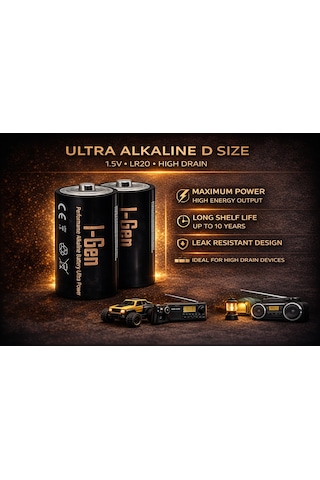 I-gen Lr20 Ultra Alkalin D Boy Pil 1.5v Büyük Boy Pil 10'lu Paket