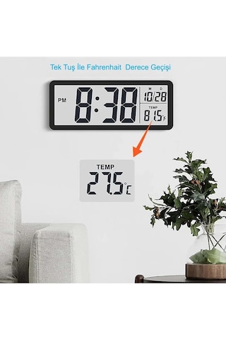 Yenilzd Duvar Saati Dijital Lcd Ekran 20x8cm Dijital Duvar Saati Siyah