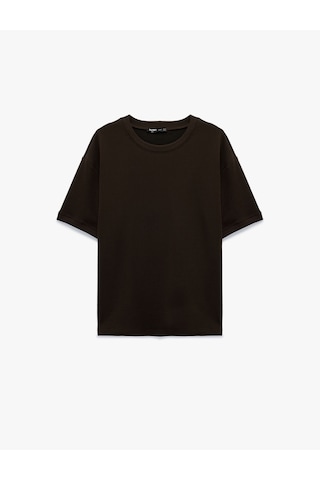 Koton Kısa Kollu Bisiklet Yaka Basic Oversize Tişört Kahverengi 6sam10282mk Kahverengi