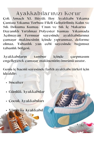 Tabanlık Yan Cepli,geliştirilmiş Xl Büyük Boy Ayakkabı Yıkama Çantası Yıkama Torbası-geliştirilmiş Kalın Ve Sık Dokuma Kumaş-uzun Ve Sık İç Makarna-dayanıklı Yırtılmaz Kumaş-yıkamada Açılmayan Fermuar Mavi/ Beyaz