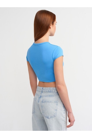 Dilvin Vücuda Oturan Likralı Crop Top-836 Mavi