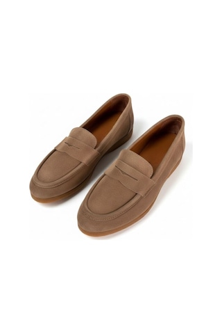 Ne&ve Shoes Vizon Süet Hakiki Deri Kadın Loafer Ayakkabı