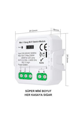 Tuya Uyumlu Mini Wifi Akıllı Anahtar 10 A / 220 V Röle