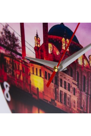Deep Craft Dekoratif Ahşap Duvar Saati Salon,ofis,büro,ev Şık Tasarım- İstanbul Manzara Çok Renkli