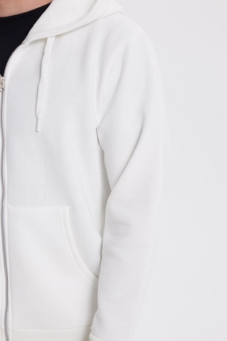 Tudors Unisex Relax Fit Rahat Kesim Pamuklu İçi Polarlı Çift Cepli Tam Fermuarlı Beyaz Kapüşonlu Sweatshirt-41646 Beyaz