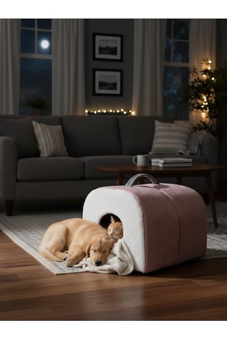 Tr Taşınabilir Kedi Köpek Yatağı, Mağara Model Yuva, Pembe, S Beden