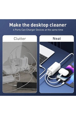Ldnıo A4610c Pd65w Çift Usb-c / Tip-c + Çift Usb Hızlı Şarj Cihazı, Kablo Uzunluğu: 1.5m, Fiş Tipi: Ab Fiş ﾡﾤ Beyaz Beyaz