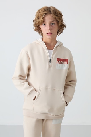 Tommy Life Bej Pamuklu Kalın İçi Tüylü Yumuşak Dokulu Standart Fit Baskılı Erkek Çocuk Eşofman Takım - 11246 Bej