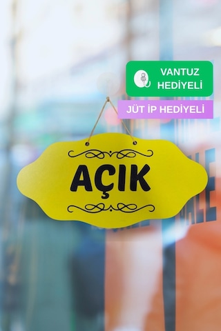 Dekoratif Açık-kapalı Tabelası Jüt İp Ve Vantuz Hediyeli - Sarı