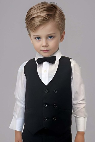 Riccotarz Erkek Bebek Takım Elbise Siyah Yelekli Alt Üst Takım 001