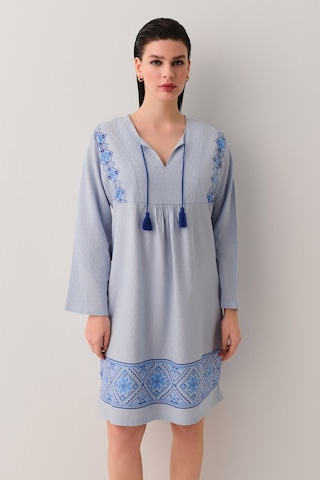 Suwen Etamine Kısa Plaj Elbisesi Sba25480015 Mavi