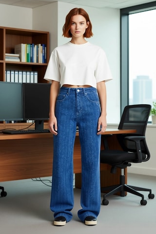Ersefa Kadın Dokulu Wide Leg Denim Pantolon Fonksiyonel Dayanıklı Kalite mavi