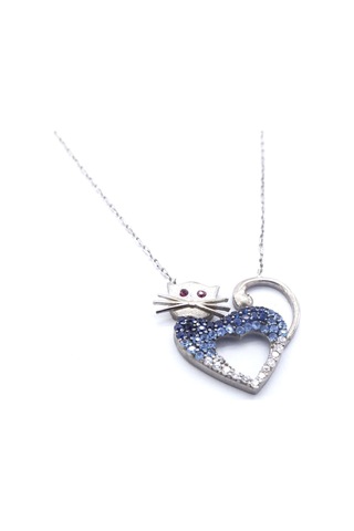 Ferizz Zirkon Taşlı Kedi Şekilli Gümüş Kolye Gk-308