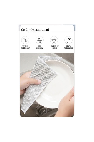 Mainshop 10 Adet Tel Bulaşık Bezi Çizmez Bulaşık Teli Çelik Bez 20x20 Cm Çift Katmanlı M-602 Gri